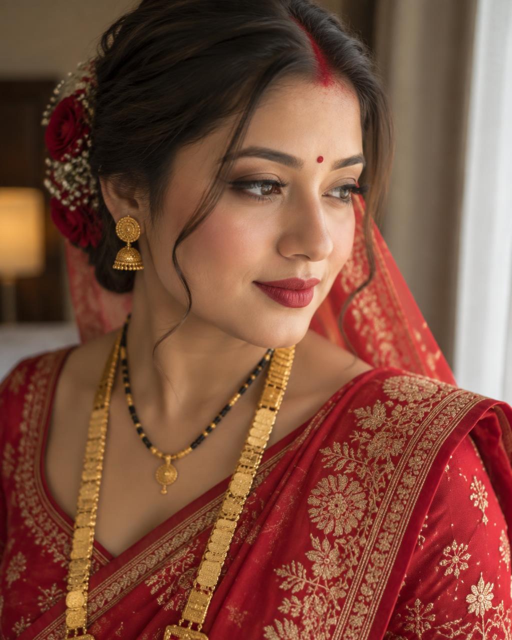 Nepali bride wearing gold tilhari